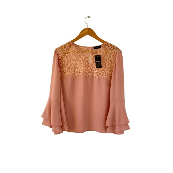Papaya Tops - Papaya Women's Dusty Pink With Lace Detailing Long Sleeve Blouse Top Size UK 16